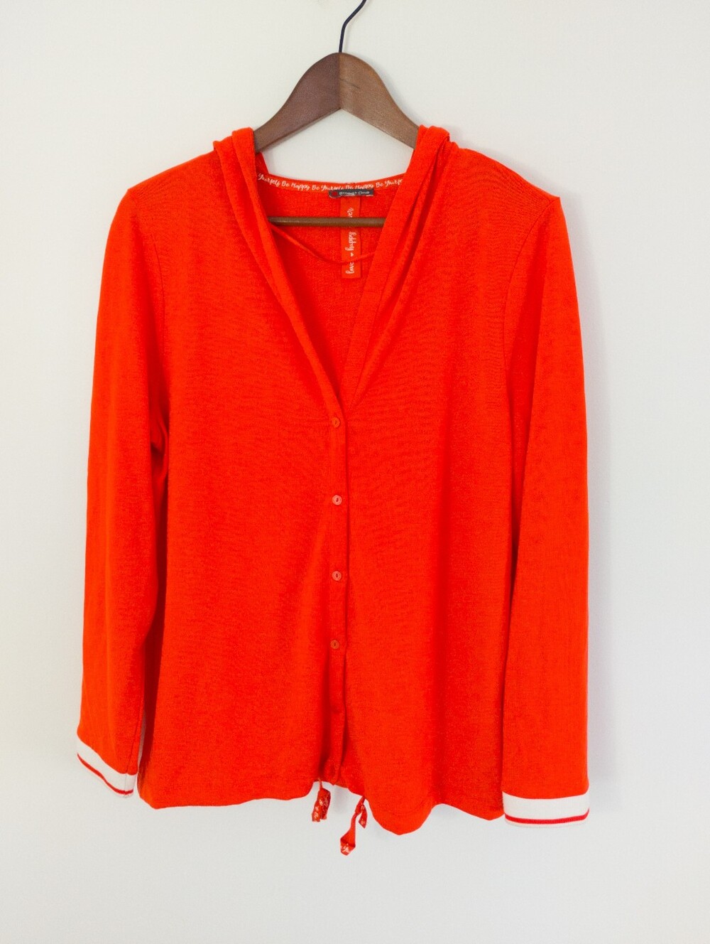 STREET ONE Orange Fine Knit Hooded Button Down Cardigan Size XL